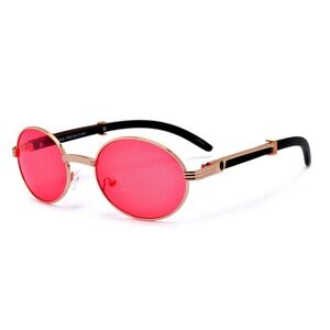 Oval Sunglasses Pink Lens Gold Frame Men Shades Street Wear Retro Style Cholo‎